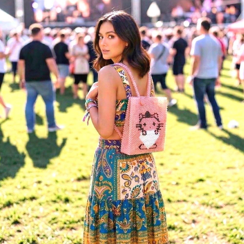 Kawaii Kitty Beaded Backpack Vintage Pink Y2K  Shoulder Bag